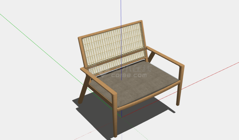 一款黄色的木制编制的扶手椅子su模型-图二