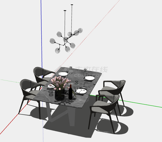 浪漫温馨家庭用餐桌椅的SU模型-图二