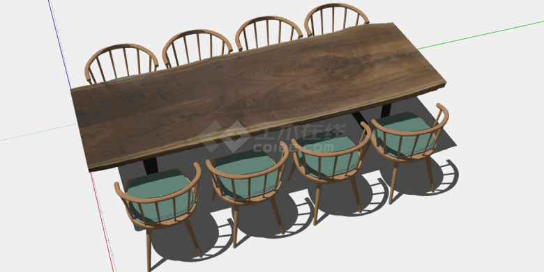 一张长方形的木制桌子带有八把椅子su模型-图二