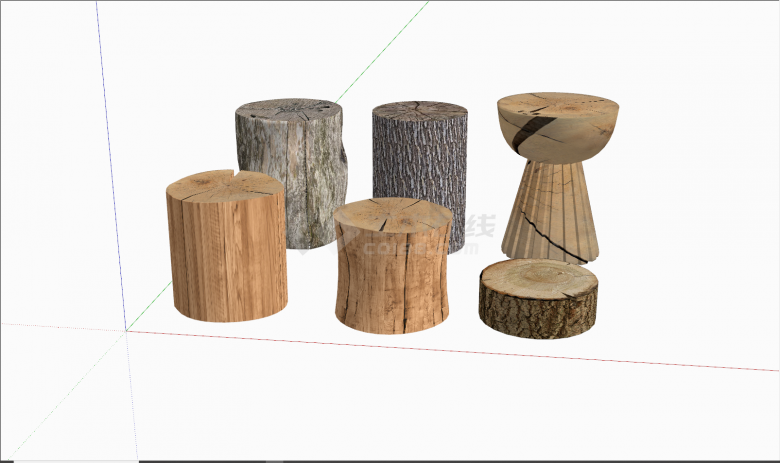 现代杉木桩座凳SU模型-图二