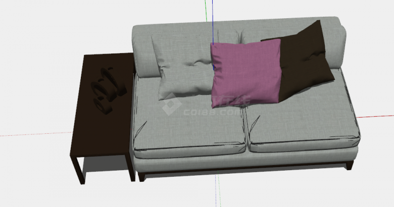 灰色精致布艺多人沙发su模型-图二