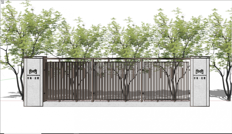 现代学校铁栅栏围墙su模型-图二