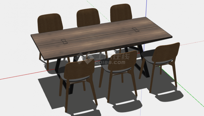 木制黑色线条餐桌椅su模型-图二