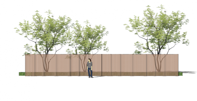 弯心镂空对称的景墙围墙su模型_图1