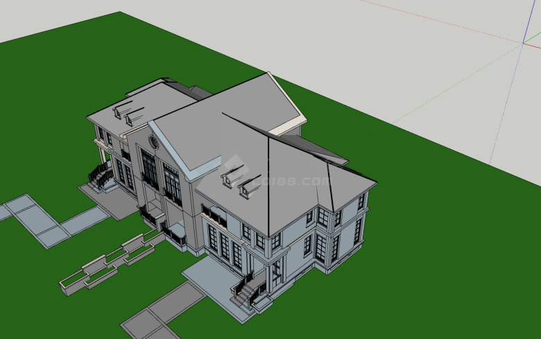 灰墙坡面两层510平方米双拼别墅su模型-图二