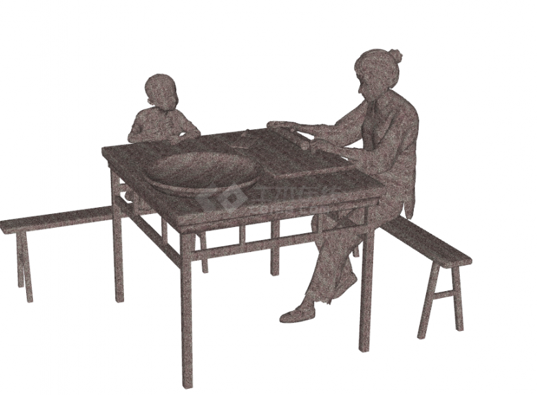 古代桌椅民俗人物铜人雕塑su模型-图一