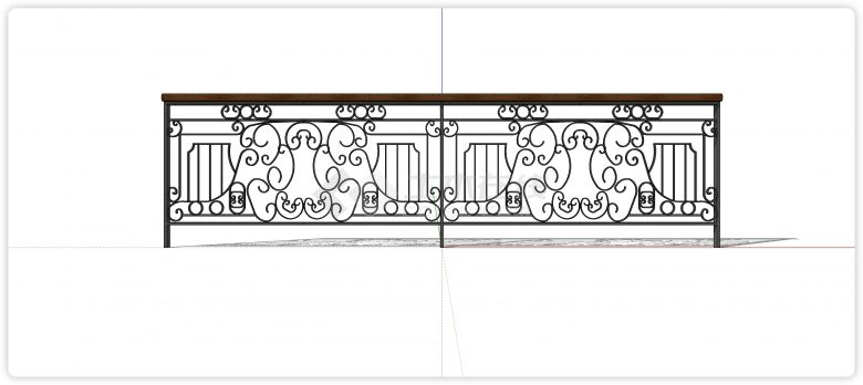 吉祥内勾花纹铁艺栏杆su模型-图一
