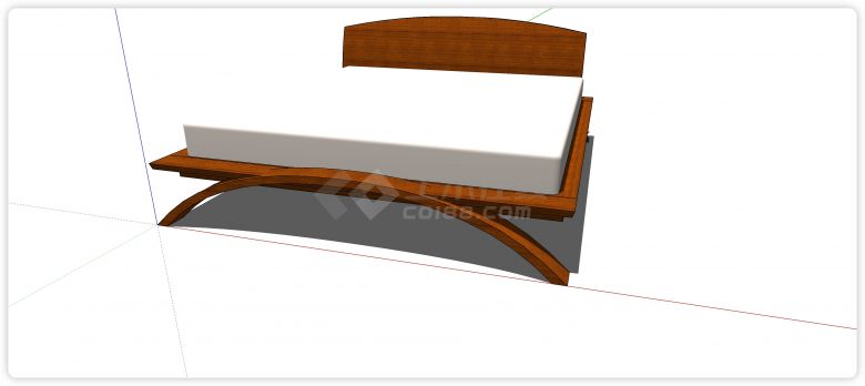 弧形脚红木床中式家具su模型-图二