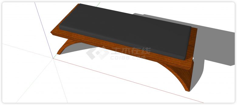 弧形脚红木软垫板凳中式家具su模型-图二