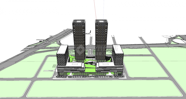 现代中轴对称公共建筑su模型-图二