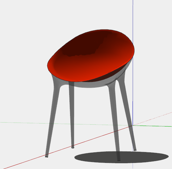 弧形红色无扶手椅子su模型_图1