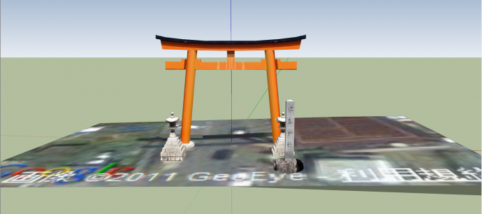 日本橘色立柱牌坊古建su模型_图1