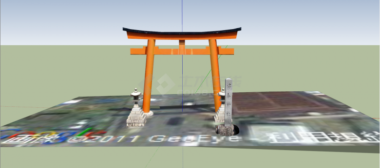 日本橘色立柱牌坊古建su模型-图一