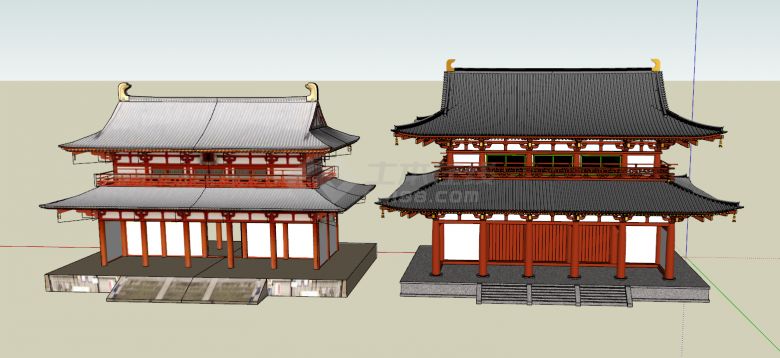 现代中式复古楼阁建筑su模型-图二
