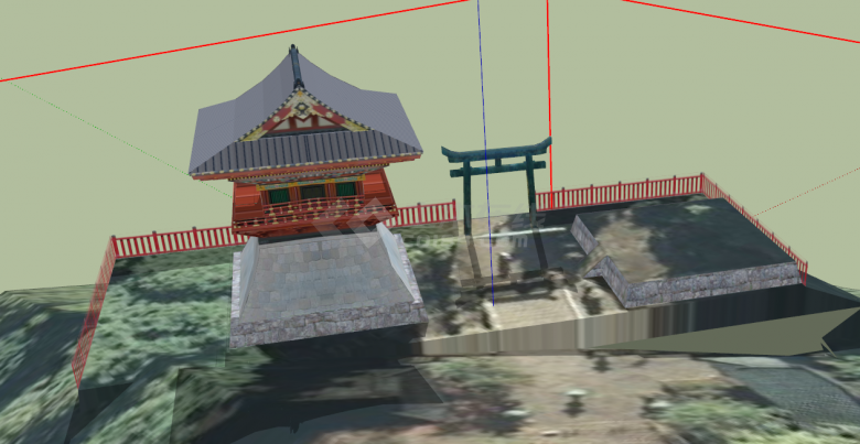 位于山顶的庙宇类日本古建筑su模型-图一
