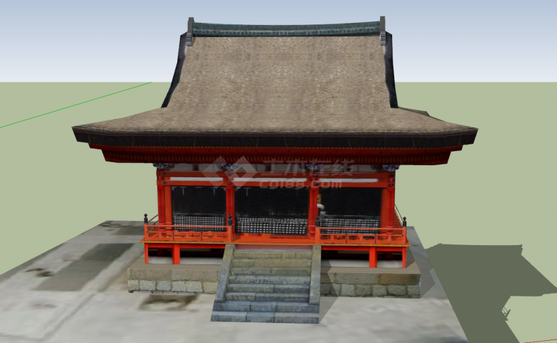 带台阶的棕红色日本古建筑su模型-图一