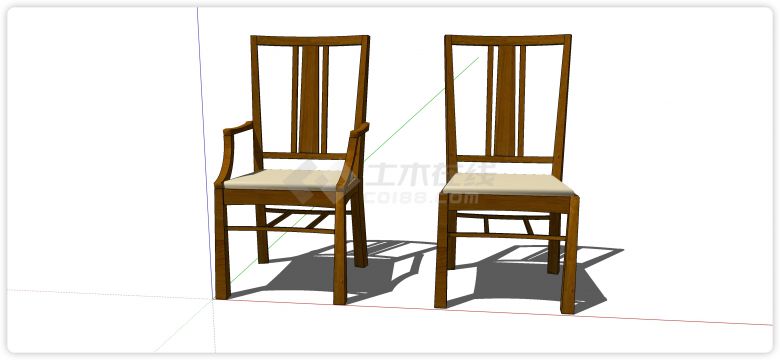 中式家具樱桃木短扶手靠背椅su模型-图二