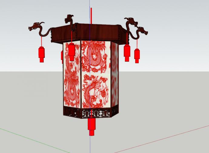 中式传统龙头造型灯笼su模型_图1