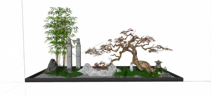 条状披针形罗汉松造型树su模型_图1