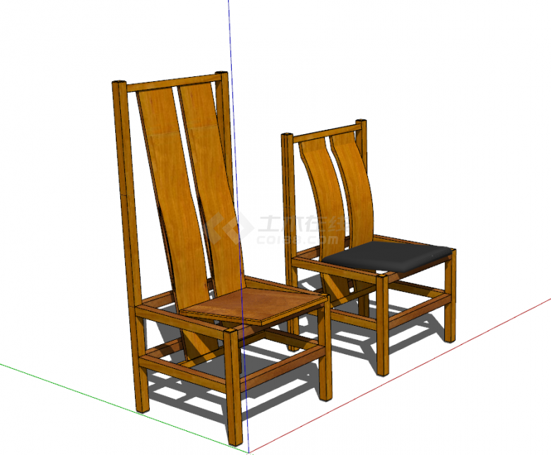现代中式黄色木质椅子su模型-图二