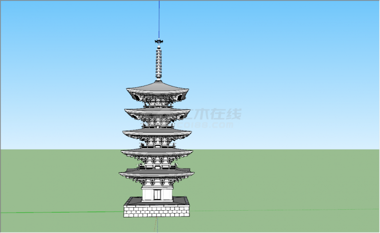 日本古建寺庙高层古塔su模型-图一