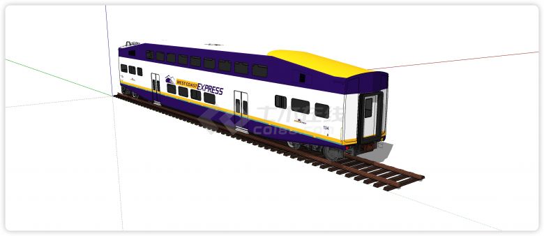 白色主体紫色配色火车厢su模型-图一