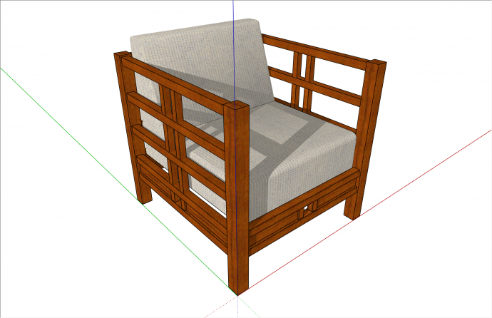 简约木制单人中式风格沙发家具su模型_图1
