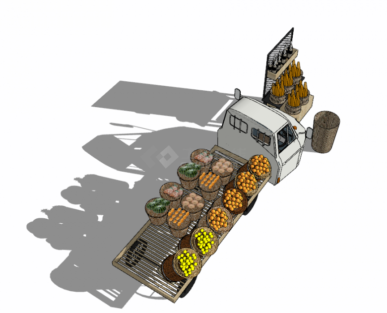 现代货车形状创意生鲜果蔬货架su模型-图一