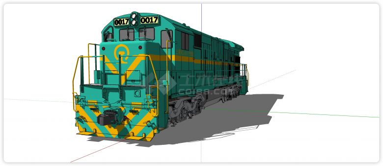 工业风设计过绿色火车头su模型-图二