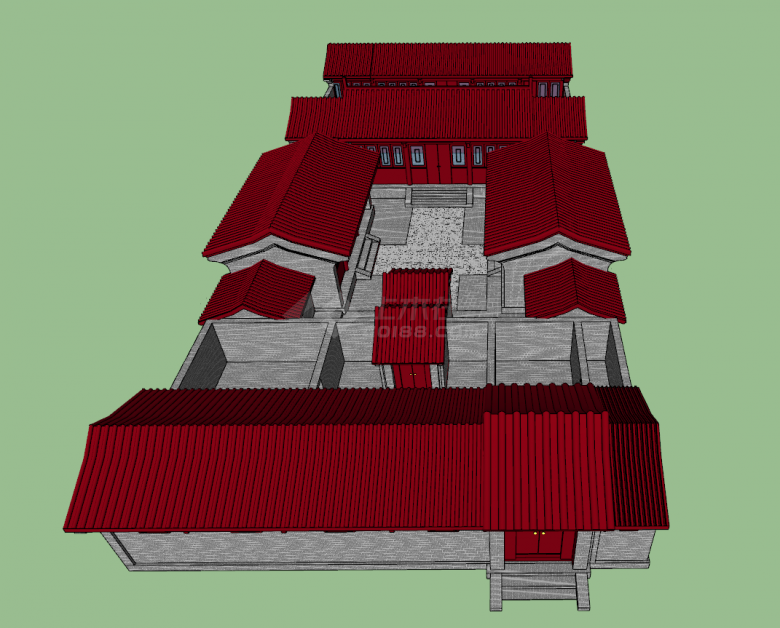现代中式红瓦住宅su模型-图一