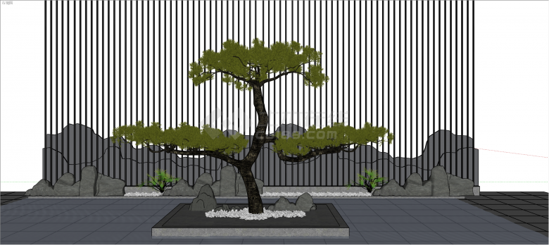 新中式庭院松树造景su模型-图一