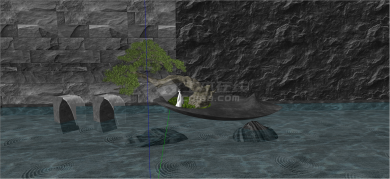 新中式水上造型树罗汉松su模型-图二