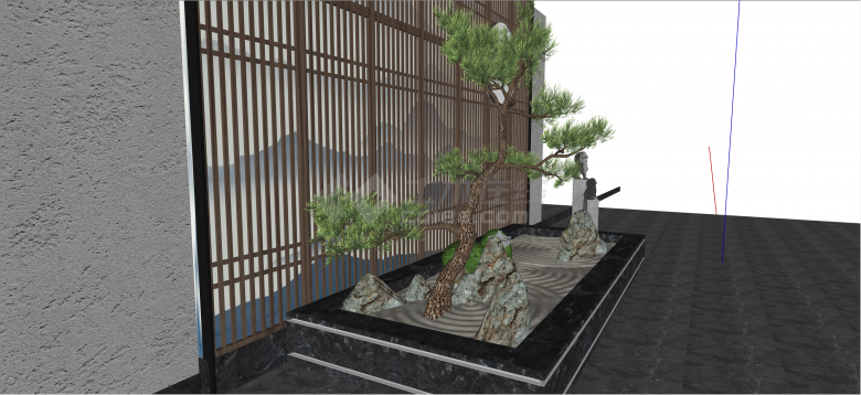 新中式庭院造型树罗汉松su模型-图一