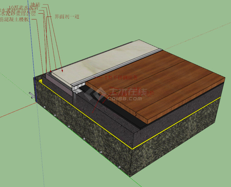 木地板与地砖节点图su模型-图二
