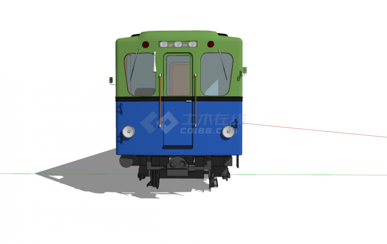 蓝绿色调长方形火车厢su模型-图二