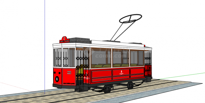 红白两色小型有轨电车su模型-图一