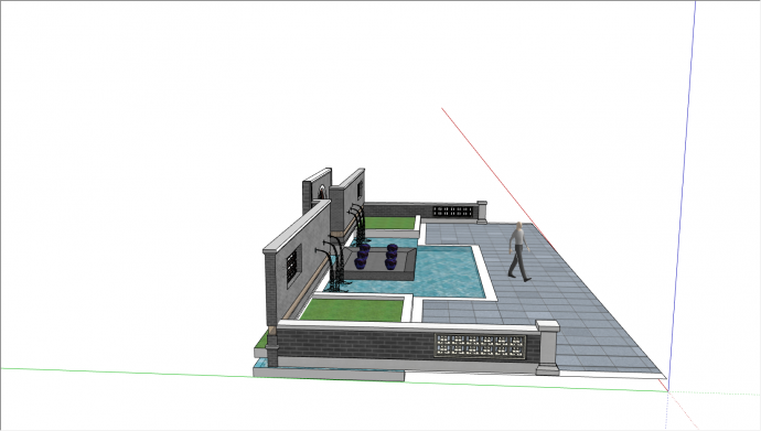 带水池简约景墙设计su模型_图1