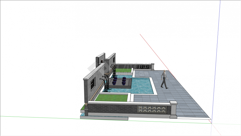 带水池简约景墙设计su模型-图一