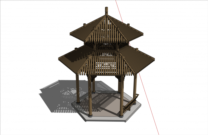 独特中式风木结构六角亭su模型_图1