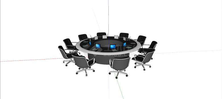 圆形黑白色办公桌会议桌su模型-图一