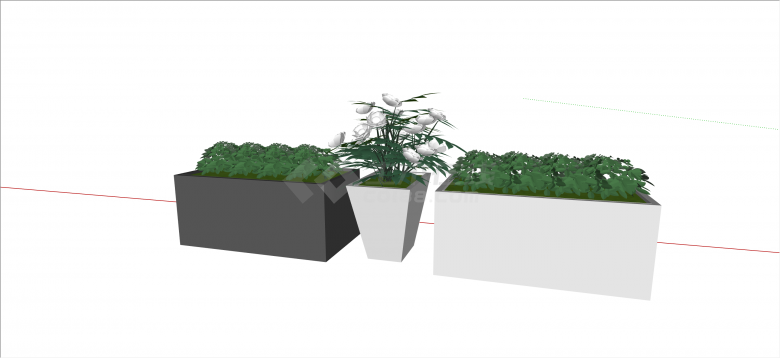 现代黑白配色经典植物花箱su模型-图二