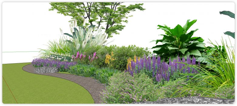 白色小雏菊黄色紫色花植物组团su模型-图二
