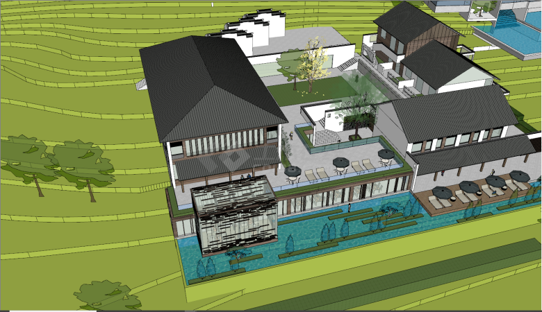 山地中式民宿室内外su模型-图二