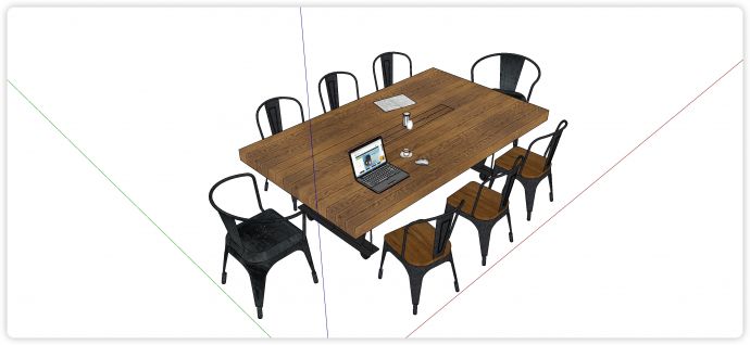弧形靠背椅实木办公桌会议桌su模型_图1