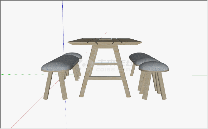 北欧简约木质餐桌餐椅组合su模型-图二
