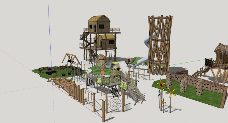 小木屋木质儿童游乐设施su模型-图二