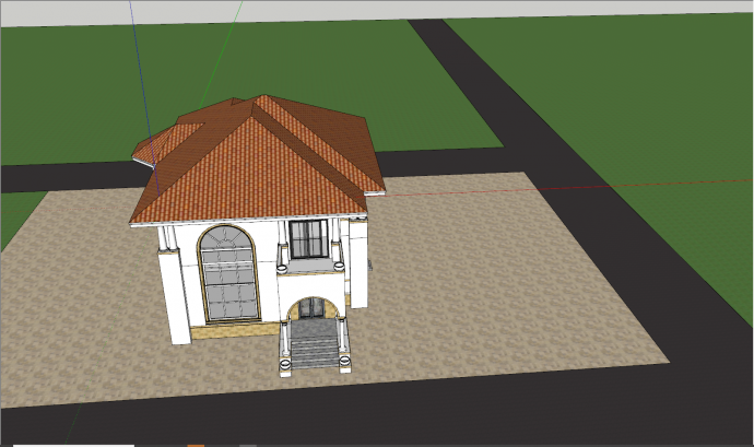 现代红瓦房顶别墅设计su模型_图1