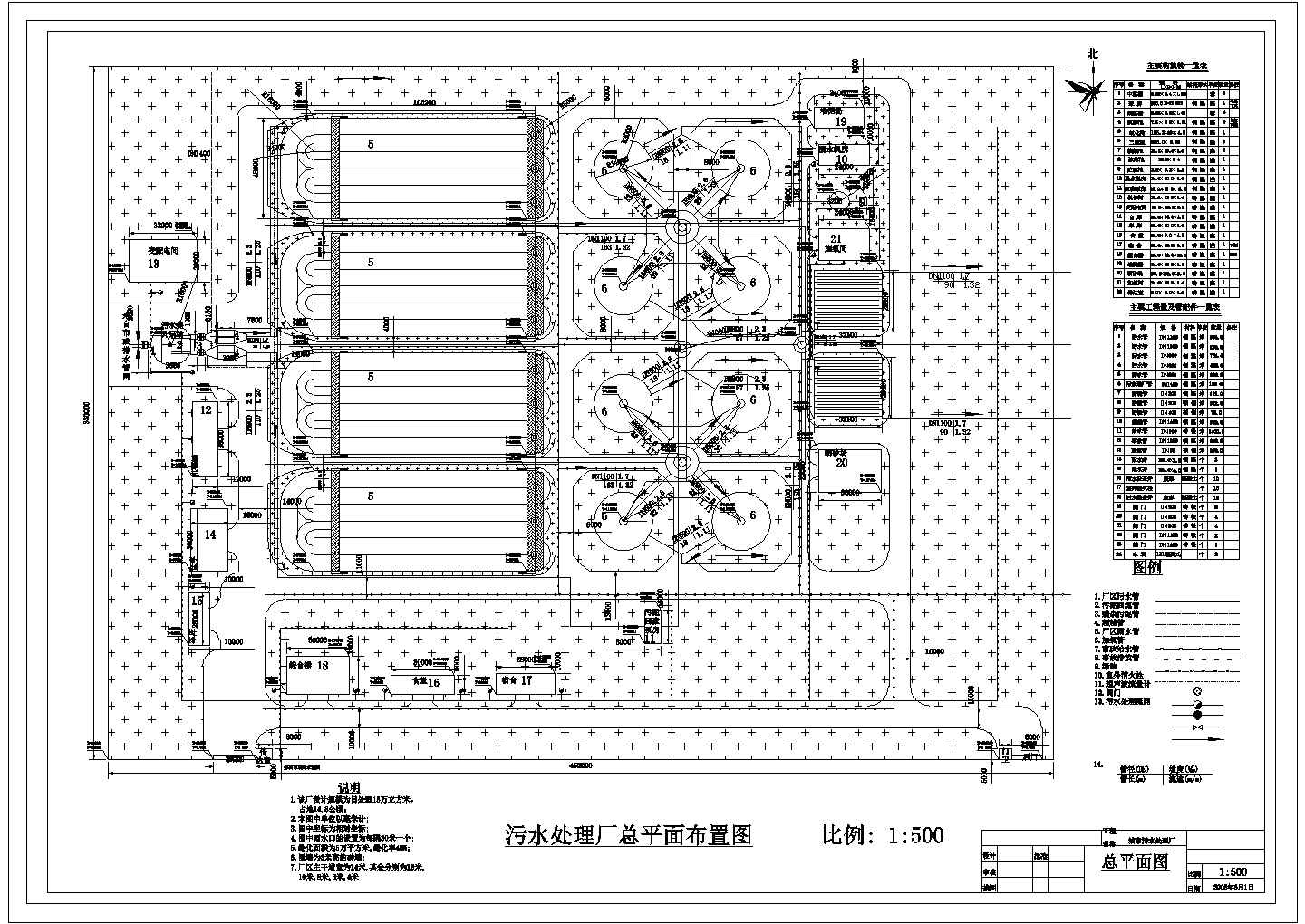 某城市污水处理厂平面CAD设计详细完整总布置图