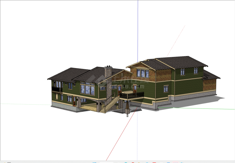 绿色墙体住宅别墅洋房建筑su模型-图一