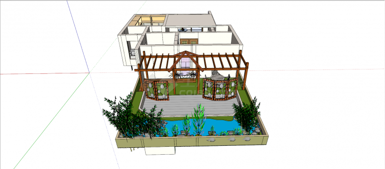 植物水池木架参考庭院su模型-图一